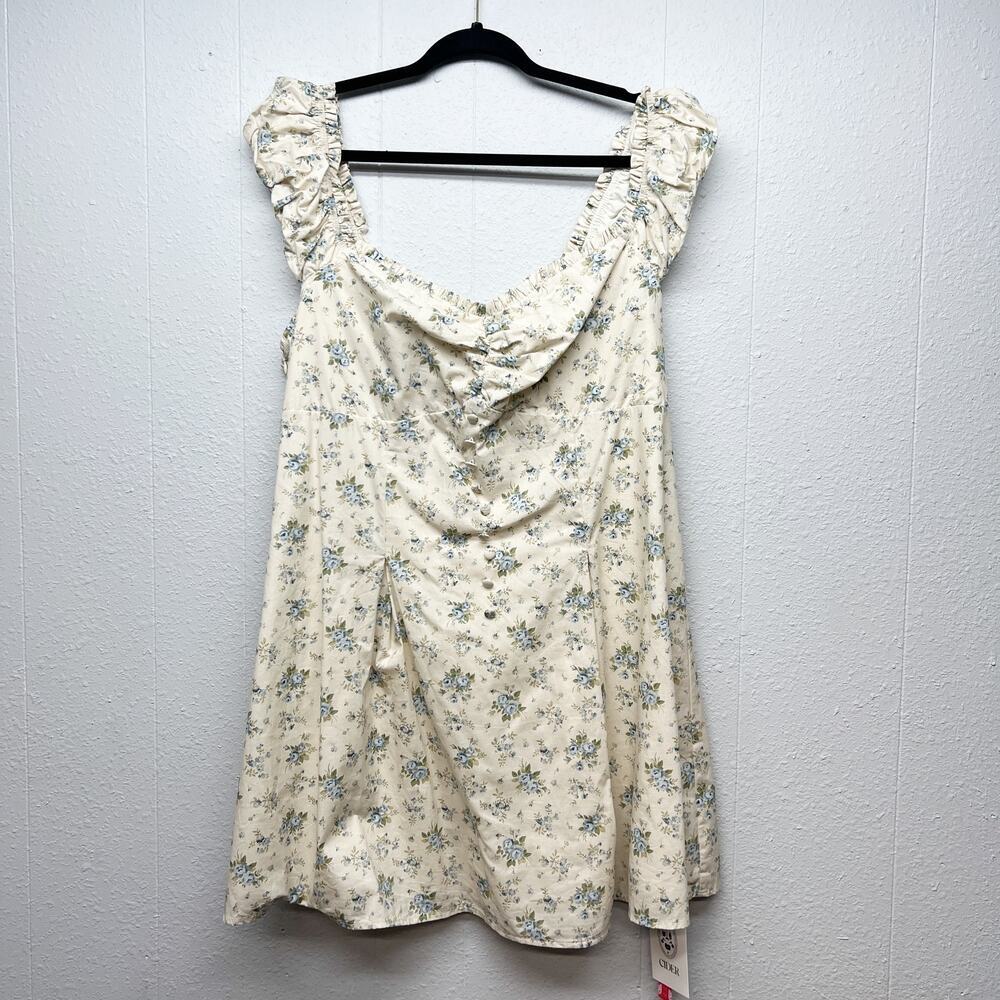 Cider Babydoll Milkmaid Dress Womens 1X Cotton Smocked Cottagecore Fairy Boho - Picture 2 of 15